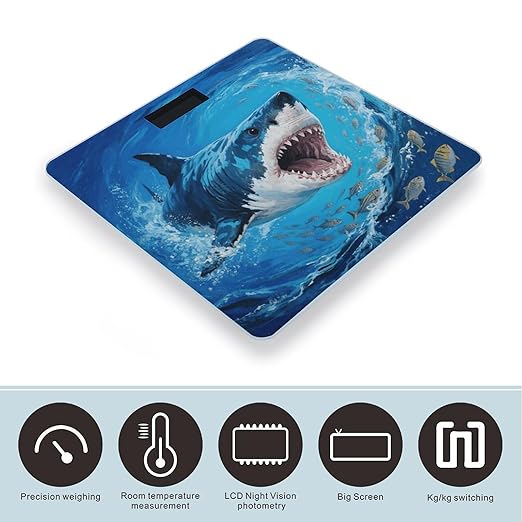 Fiercely Shark Bathroom Scale for Body Weight Bathroom Digital Electronic Weighing Scale with Back Lit LED Display Sturdy Tempered Glass Weight Watchers Scales 400lb