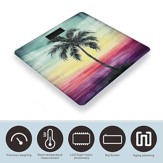 Tropical Palm Tree Bathroom Scale Rounded Smart Scale for Body Weight Automatic Power On/Off Weight Scales Accurate Bathroom Digital Scales for Pet Home Bedroom Kitchen