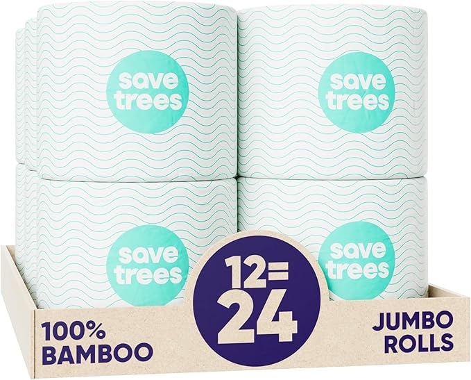 Save Trees Bamboo Toilet Paper - 12 Rolls Of Organic Toilet Paper 3-ply 300 Sheets Per Roll - PFAS Free FSC Certified Plastic Free Vegan &amp Chemical Free Bamboo TP
