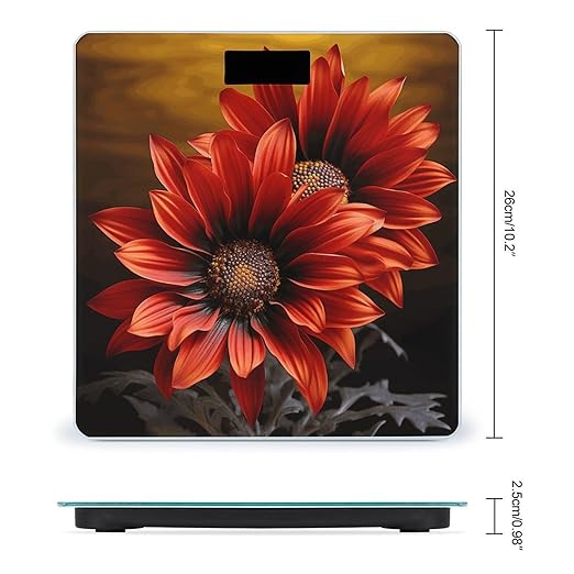 Red SunflowerScale for Body Weight with LCD High Precision Weighing Scales Fashion Sturdy Tempered Glass Weight Scales Easy-to-Read Digital Bathroom Scale for Daily 400lb