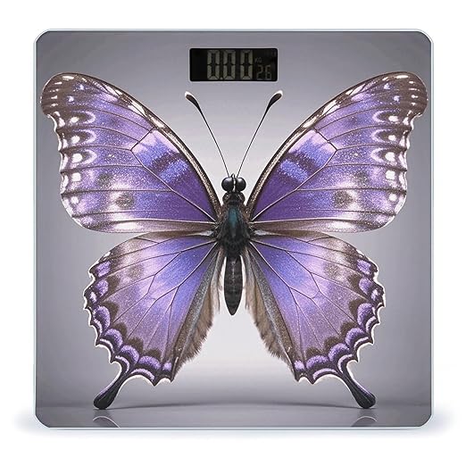 Purple Butterflies Digital Bathroom Scale for Body Weight Weighing Scale with Backlit LCD Display High Precision Measurements &amp Measures Weight Up to 180kg