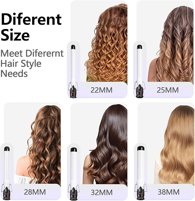Professional Hair Curling Iron Rollers Ceramic Hair Curler Irons Wand LCD Display Hair Curly Waver 22/25/28/32/38mm Extended Iron Body Styling Tool (38MM)