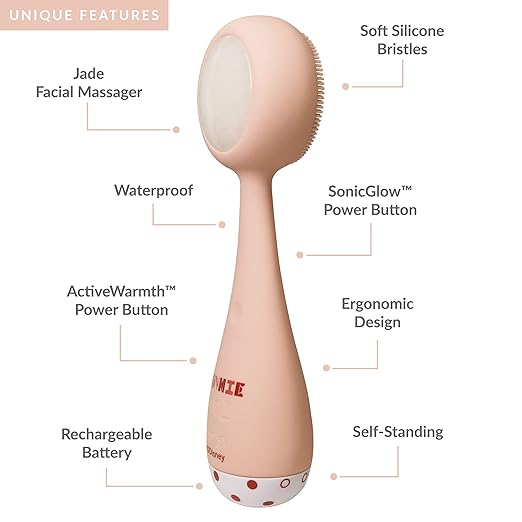 PMD Beauty x Disney Minnie Mouse Clean Pro Jade-Smart Facial Cleansing Device with Silicone Brush &amp Gemstone ActiveWarmth Anti-Aging Massager-Waterproof-SonicGlow Vibration-Clear Pores &amp Black