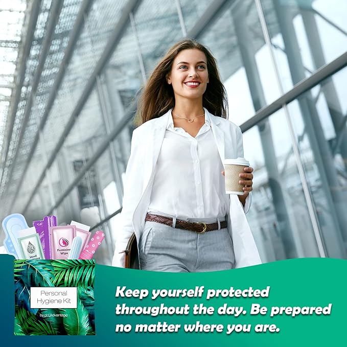 Menstrual Kit All-in-One 10 Pack | Convenience on The Go | Period Kit Pack for Travelling Tweens &amp Teenager | Individually Wrapped Feminine Hygiene Product (Green Ferns)