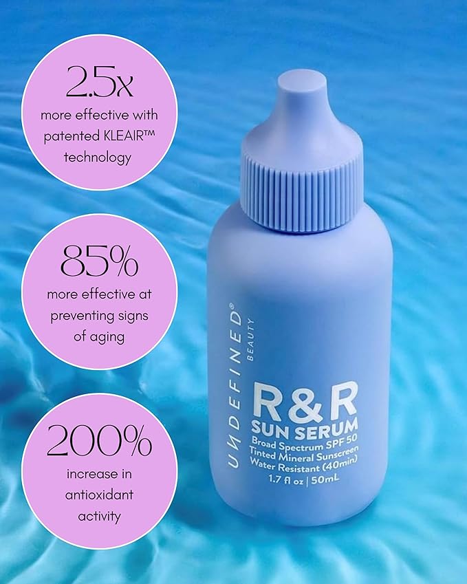 Undefined R&ampR Sun Serum SPF 50 PA++++ Mineral Sunscreen with Niacinamide Water Resistant Broad Spectrum Protection &amp Blue Light Defense (Light Tint)