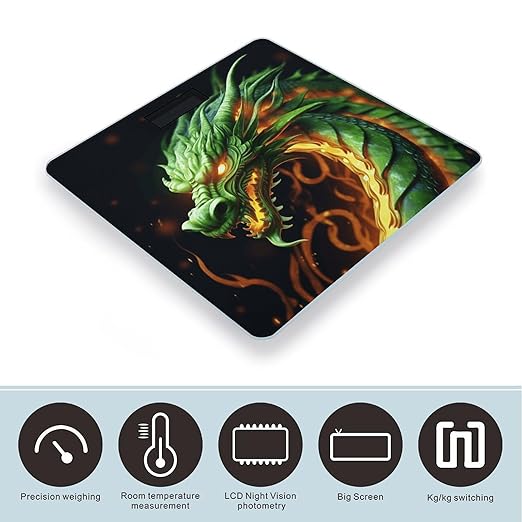 Chinese Dragon Scale for Body Weight Safe Rounded Corners Tempered Glass Digital Bathroom Scale LED Display 400lb Capacity Weight Scales with High Precision Sensors