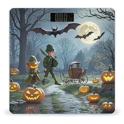 Dead Tree Pumpkin Carriage Bathroom Scale for Body Weight Bathroom Weighing Scales with Back Lit LED Display Sturdy Tempered Glass Body Weight Bathroom Scale 400lb Weighing