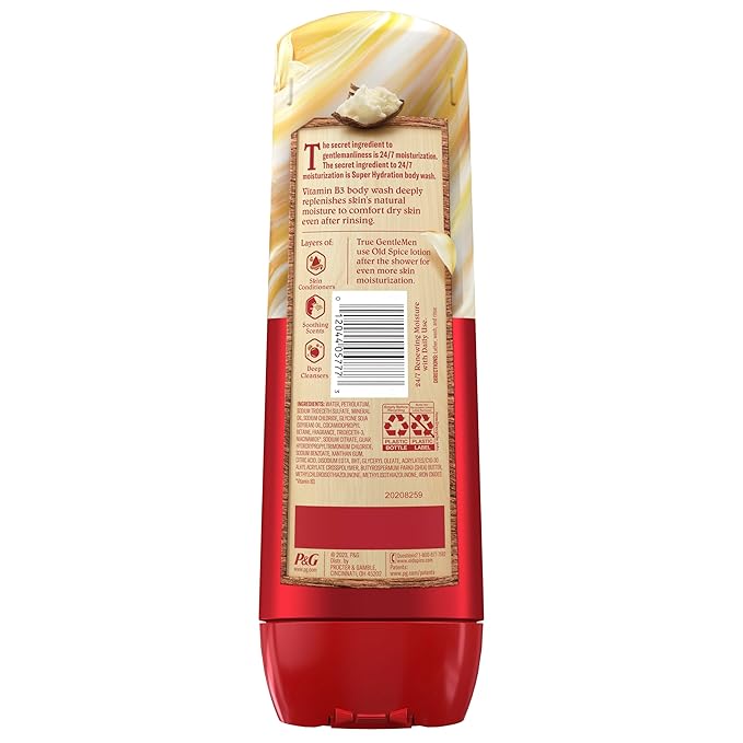 Old Spice Body Wash GentleMan’s Super Hydration for Men 24/7 Renewing Moisture Gentle on Skin with Skin Conditioners Vanilla + Shea Butter Scent 20 oz (Pack of 4)