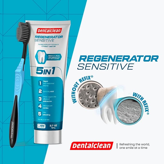 Dentalclean Pack of 3 Regenerating Tooth Gel (Natural Mint) + Alcohol-Free Mouthwash 33.8 Fl Oz (Blue Diamond Mint)