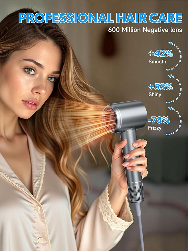 2026 Hair Dryer Blow Dryer with Diffuser - 200000 RPM High-Speed Ionic Technology for Women and Man 1200M Negative Ions &amp Brushless Motor Low Noise Design with Magnetic Nozzle Attachments (Gra