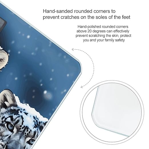 Blue Eyed Snow Leopard Scale for Body Weight Safe Rounded Corners Tempered Glass Digital Bathroom Scale LED Display 400lb Capacity Weight Scales with High Precision Sensors