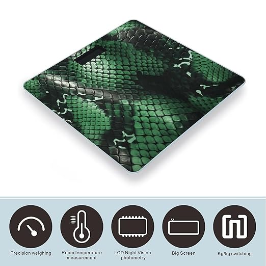 Green Snakeskin Bathroom Scale for Body Weight LCD Display Digital Bathroom Scale Tempered Glass Bathroom Weight Scales Fashion Smart Scales for Home Bedroom 400 Lb