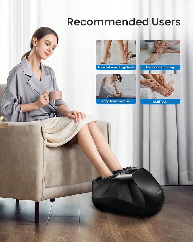 RENPHO Foot Massager Machine with Heat [2026 Upgraded] Shiatsu Foot Massager for Neuropathy Plantar Fasciitis Massager for Men Women Up to Size 14 FSA Eligible HSA Store Eligible Massager Black