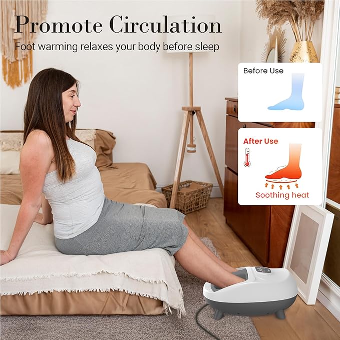 Foot Massager with Heat FSA Eligible HSA Upgraded Full Feet Shiatsu Massage for Neuropathy Remote Control Multi-Level Settings for Plantar Fasciitis Birthday Day Gifts for Women Men(White)