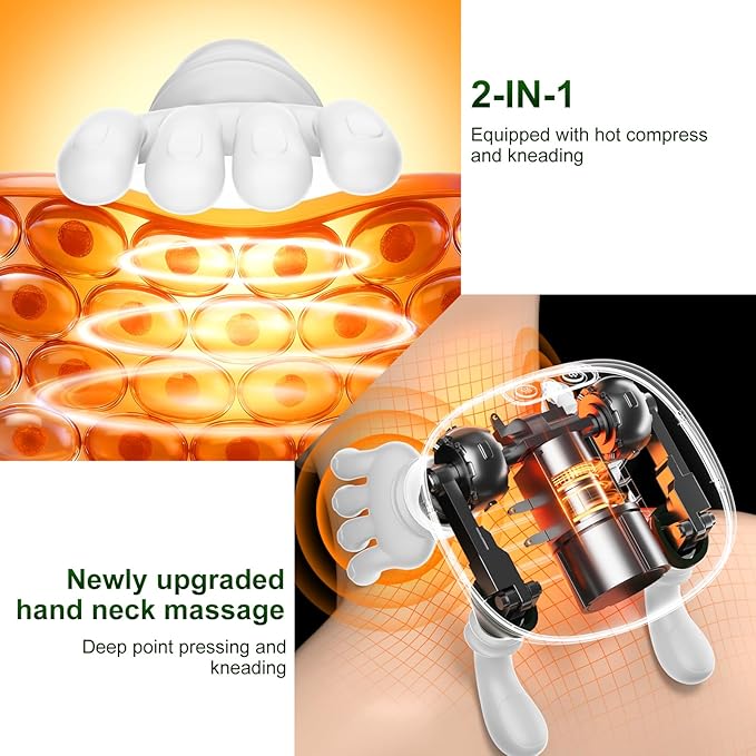 Neck Massager Neck and Back Massager with Heat &amp 4D Kneading Shiatsu Deep Tissue Wireless Massager for Shoulder Cervical Pain Relief Portable Rechargeable for Home Office (White)