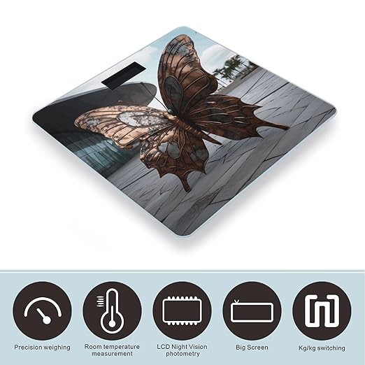 Mechanical Butterfly Scale for Body Weight Anti-Slip Tempered Glass Digital Bathroom Scales Clear LCD Display Weighing Scale Safe Rounded Corners Smart Scales