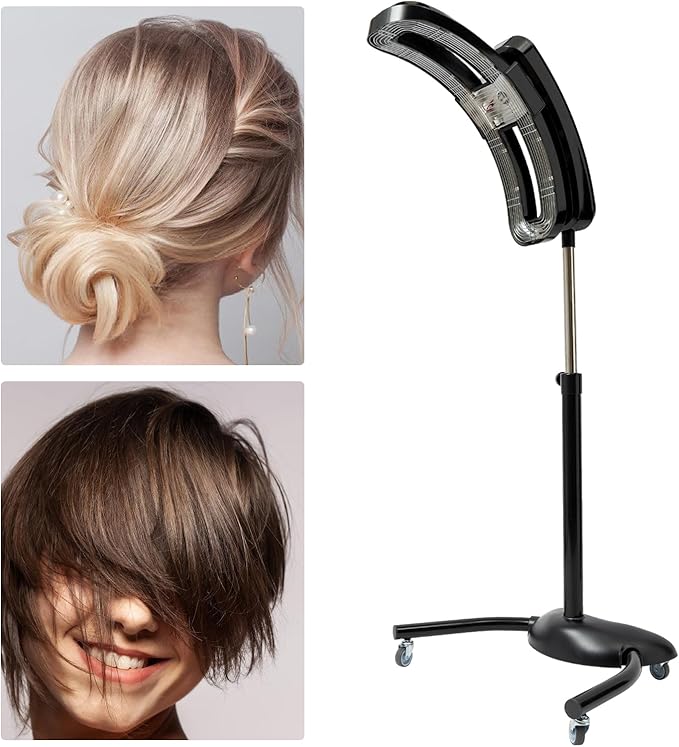 Vertical Hairdressing Heater Adjustable Temp Time Standing Hair Dryer Hair Color Processor Heating Stand with Wheels Vertical Cold Iron Hair Dryer Adjustable Angle(45° 90° 180°)