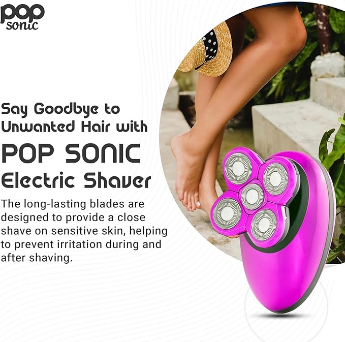 Pop Sonic 5-Head Electric Shaver Kit - Unisex (Purple) Shaver for Face Head &amp Body - Smooth Waterproof USB Rechargeable Trimmer with 360-Degree Precision Cut Heads for Men &amp Women
