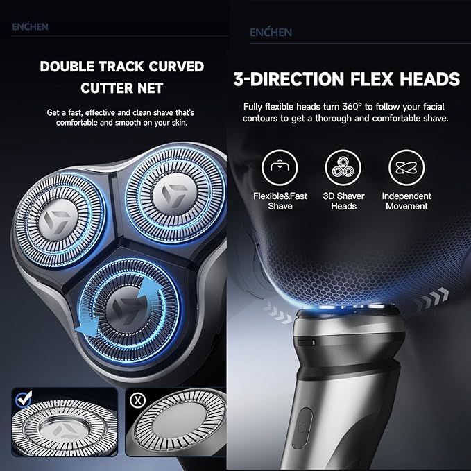 BlackSton Electric Razor for Men Rotating Head Cordless Shaver Reable Portable Razor Wet and Dry Use Waterproof