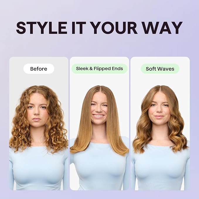 Wavytalk Hair Straightener Brush Sleek Sweep Ionic Straightening Brush Anti-Scald Ceramic Straightener Comb with LED Display for Super Smooth Hair Dual Voltage Pink.