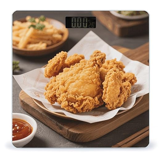 Fried Chicken Scale for Body Weight Sturdy Tempered Glass Weighing Scales with LCD Display Accurate Digital Bathroom Scale Convenient Body Fat Smart Scales Easy Read