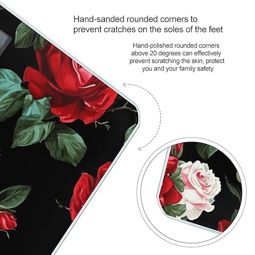 Beautiful Rose Gift Scale for Body Weight Safe Rounded Corners Tempered Glass Digital Bathroom Scale LED Display 400lb Capacity Weight Scales with High Precision Sensors