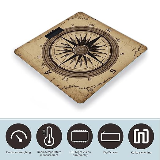 Digital Bathroom Scale for Body Weight Scale with Bright LCD Display High Accuracy Step-On Technology Auto On/Off Compass Wind Road Map Digital Scales 400 Lbs /180kg