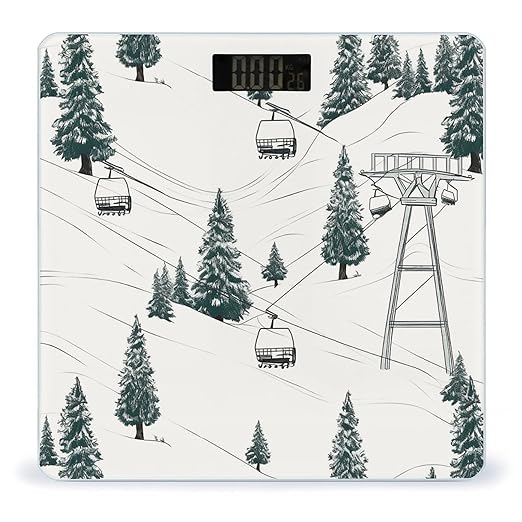 Ski Lift with Fir Tree Scale with LCD Easy-to-Read Anti-Slip Weight Digital Bathroom Scale Precision Weighing Scales Sturdy Tempered Glass Body Weight Scales for Daily Use