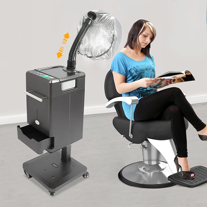 500W Nano Hair Steamer Machine Adjustable Temperature &amp Mist for Hair Care Scalp Treatment Hair Dyeing with Steam Cap Wheels &amp Essential Oil Tray Salon &amp Home