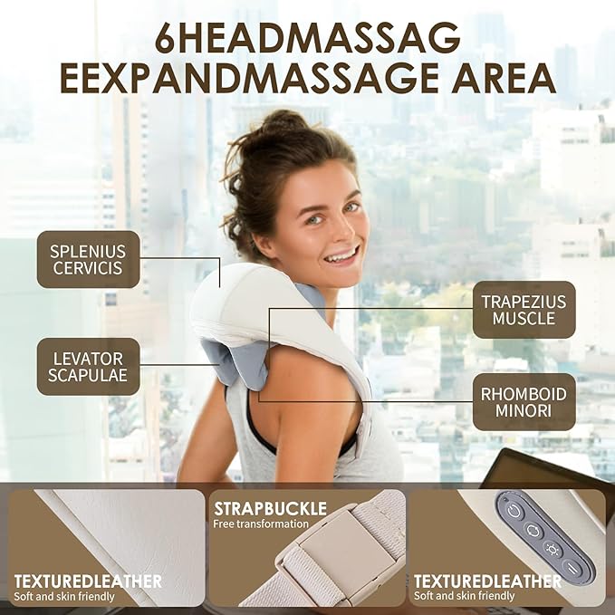 Therapexa Neck &amp Shoulder Massager Back Massager for Pain Relief Deep TissueMassager for Neck and Shoulder PainBack Massager with Heat. (Beige)