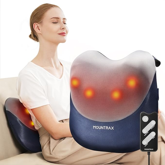 MOUNTRAX Shiatsu Back Massager with Heat Gifts for Women Men Back Massager for Pain Relief Deep Tissue 3D Kneading Massage Pillow for Back
