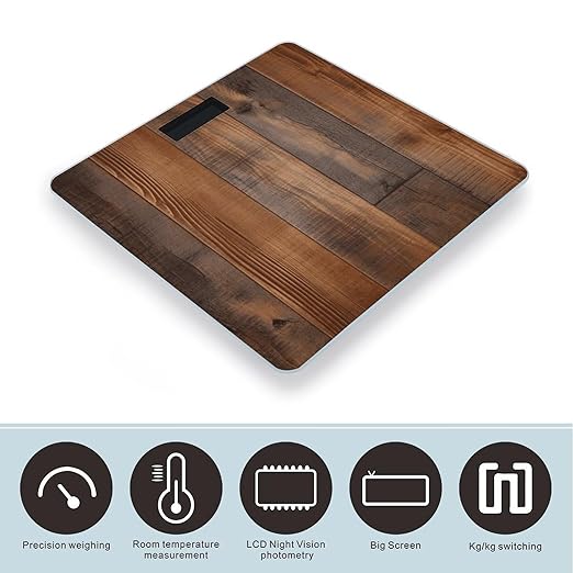 Brown Wooden Bathroom Scale Weight Scale for Body WeightHighly Accurate Digital Weighing Machine Clear LED Display Digital Bathroom Body Scale 400lb/182kg