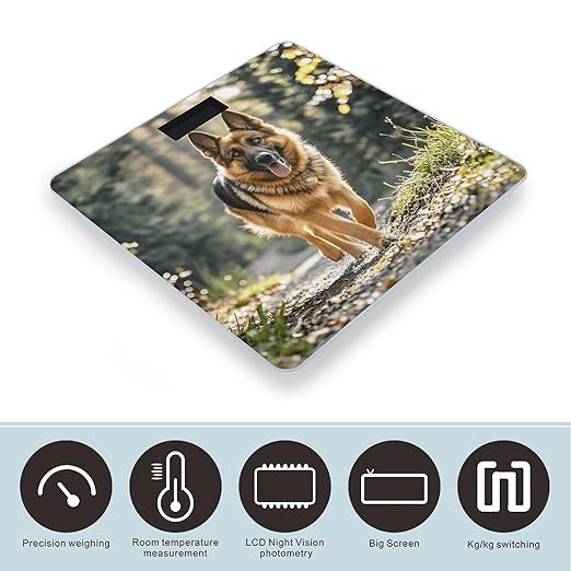 Running German Shepherd Dog Scale for Body Weight Sturdy Tempered Glass Weighing Scales with LCD Display Accurate Digital Bathroom Scale Convenient Body Fat Smart Scales Easy Read