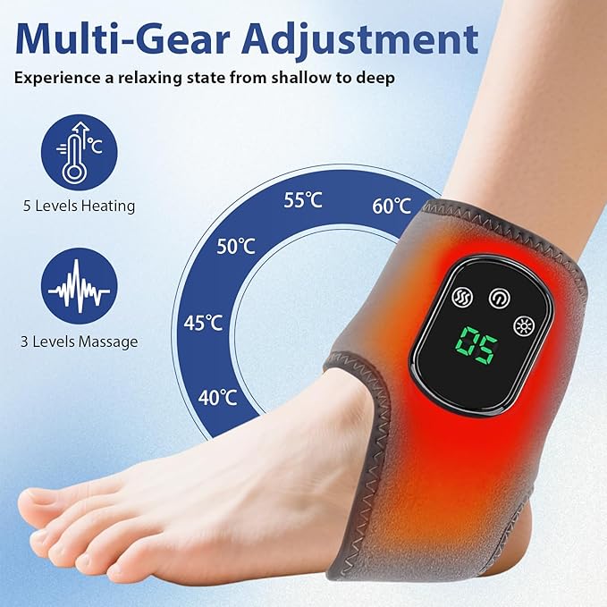 Cordless Ankle Massager with Heat 3 in 1 Foot Massager USB Rechargeable Heating Wrap with 5 Heat Levels &amp 3 Vibration Modes Shiatsu Massage for Foot Pain Relief Arthritis Sprains
