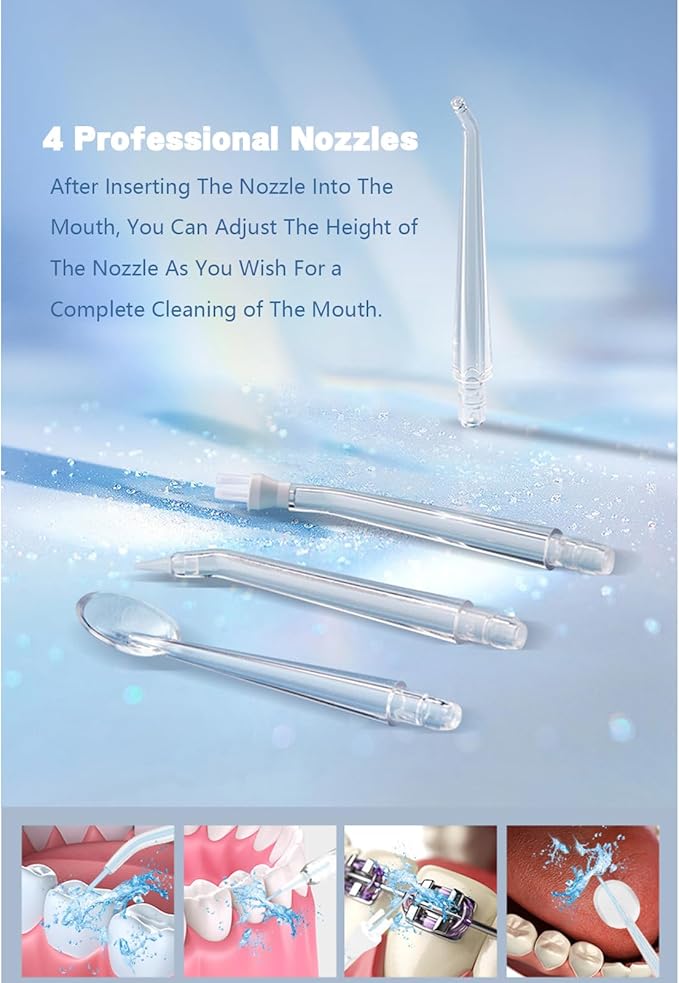 Portable Oral Irrigator 200mlWater FlosserOptimal Tooth and Gum Care with Pulse Technology3 Modes and 4 Nozzles360° RotationUSB Rechargeableup to 30 Days Run Time (Blue)