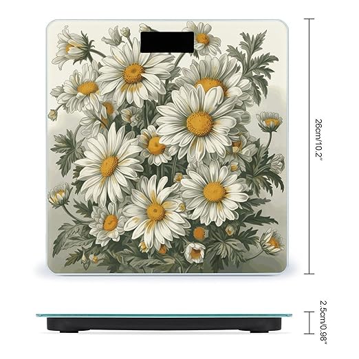 Watercolor Daisy Scale for Body Weight Anti-Slip Digital Bathroom Scale Sturdy Toughened Glass Weighing Scales High Precision Safe Rounded Corners Smart Scales