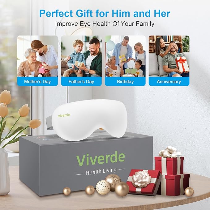 Eye Massager with Heat and Cooling Therapy Vibration &amp Bluetooth Music – 4 Adjustable Modes for Eye Fatigue Relief and Relaxation – Rechargeable Portable 2400mAh Battery