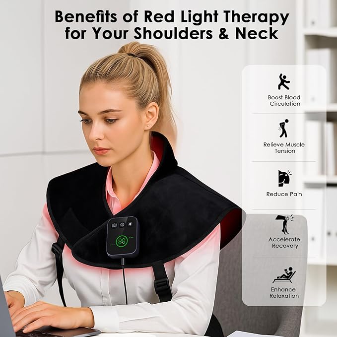 Red Light Therapy Neck Wrap Rechargeable Infrared Light Therapy Pad with Massage and Timer Wearable 660nm &amp 850nm Light Wrap for Home Use