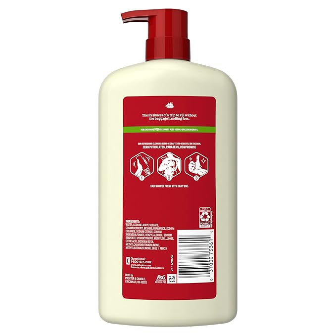 Old Spice Cleansing Body Wash for Men 24/7 Shower Fresh with Lasting Scent Cleanse &amp Refresh Gentle on Skin Vitamin B3 Fiji with Palm Tree + Coconut Scent 30 oz (Pack of 4)