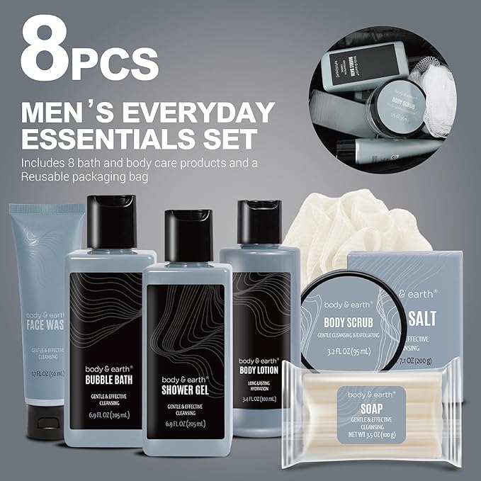 Body &amp Earth Gift Baskets for Men 8pcs Mens Grooming Sets with Leather Scent Gift Sets for Christmas Gifts for Men