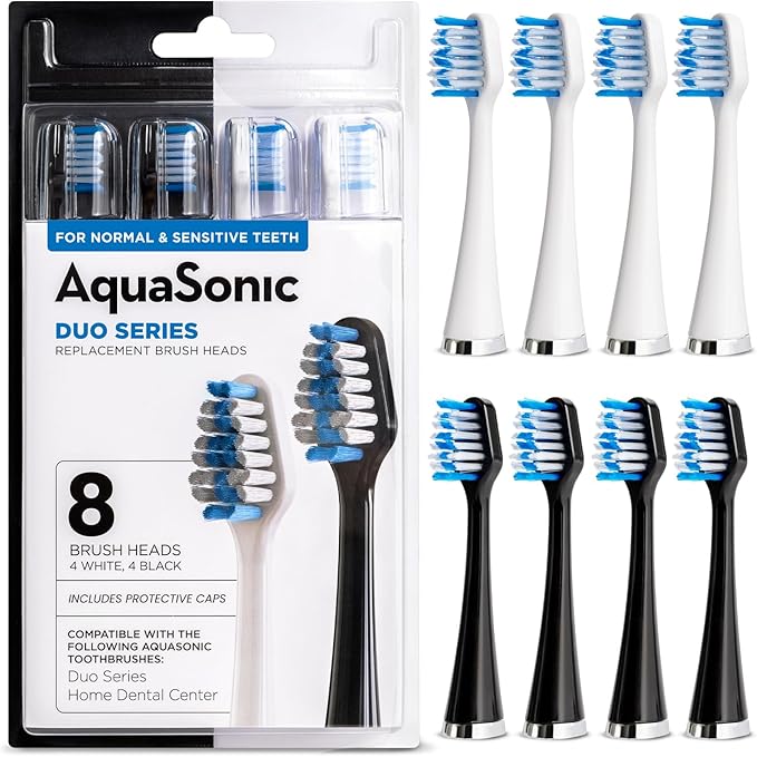 AquaSonic Genuine Duo Series Replacement Brush Heads | for Normal &amp Sensitive Teeth | Compatible with Duo Series &amp Home Dental Center Toothbrush Handles | NOT Compatible with Duo Series Pro