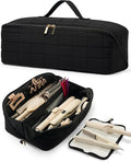 Hot Tools Travel Case with Heat Resistant Mat Pouch Large Hair Tool Organizer Bag for Curling Iron Flat Iron Hair Dryer Hot Air Brush Water Resistant Makeup Bag Gift for Women Black