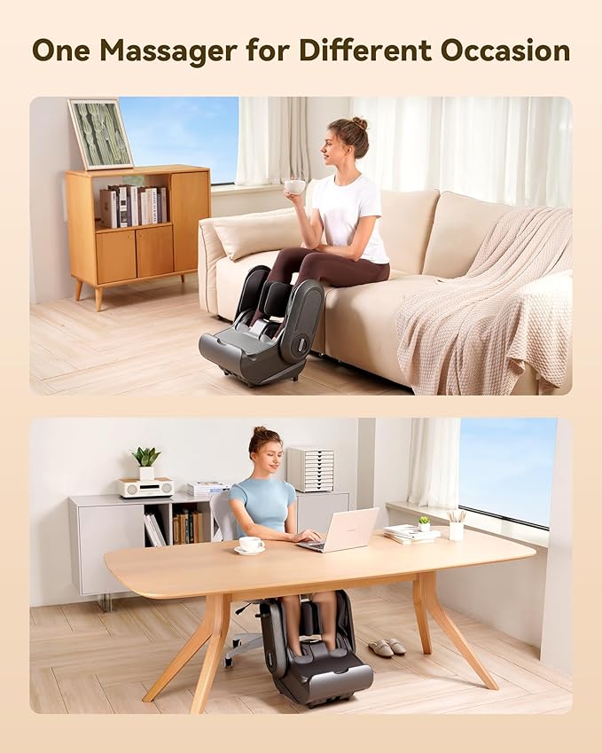 2 in 1 Shiatsu Foot Massager Machine Foot and Calf Massager with Adjustable Heat Deep Kneading Therapy Vibration Compression for Plantar Fasciitis Neuropathy Gifts for Women Man up to Size 14