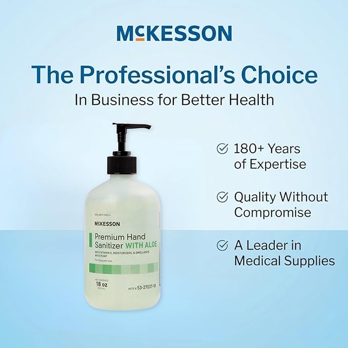 McKesson Hand Sanitizer with Aloe 18 oz Pump Bottle [Pack of 12] – Bulk 70% Ethyl Alcohol Spring Water Scent No-Rinse Gel with Vitamin E and Moisturizers Medical-Grade Sanitizer