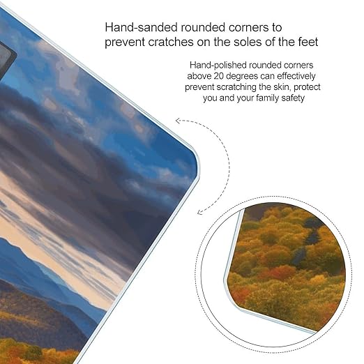 Blue Ridge Parkway Mountains Scale for Body Weight Safe Rounded Corners Tempered Glass Digital Bathroom Scale LED Display 400lb Capacity Weight Scales with High Precision Sensors