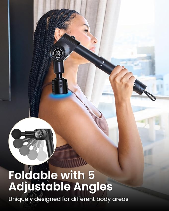 NAPRE Massage Gun with Heat and Cold HeadDeep Tissue Percussion Back Massager for Muscle/Neck/Body Pain Relief with Long Extension Retractable Handle32-SpeedsFoldable with 5 Adjustable Angles