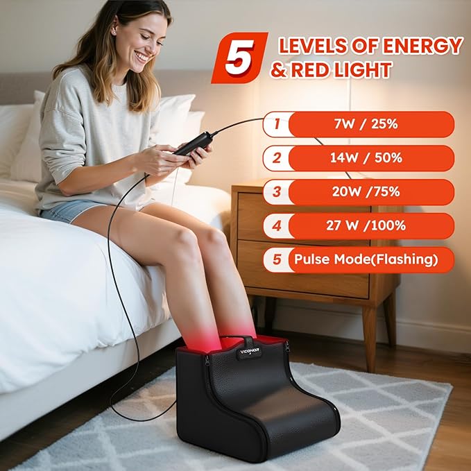 Viconor Red Light Therapy for Feet Red Light Therapy Shoe Wraps for Feet and Ankle Neuropathy Relief - Portable Infrared Light Therapy Device for Foot &amp Ankle Zipper Removable Adjustable Timer