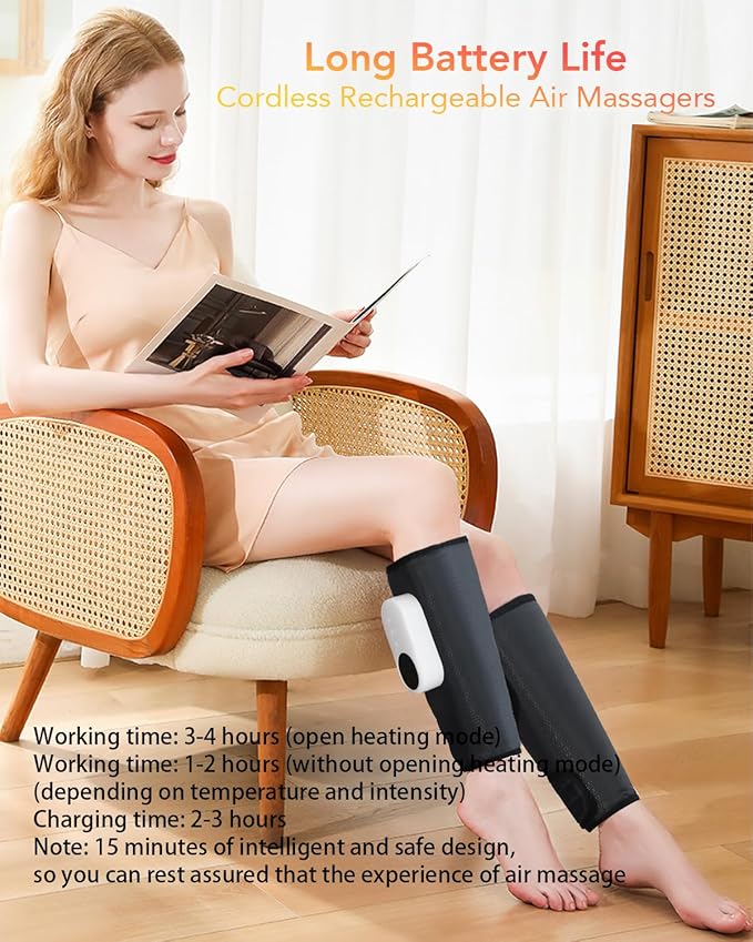 Leg Massager for Circulation and Pain Relief Calf Air Compression Massager with Heat Leg Massager with 3 Intensities 3 Modes Easy to use Muscle Relaxation Gifts (Pair)