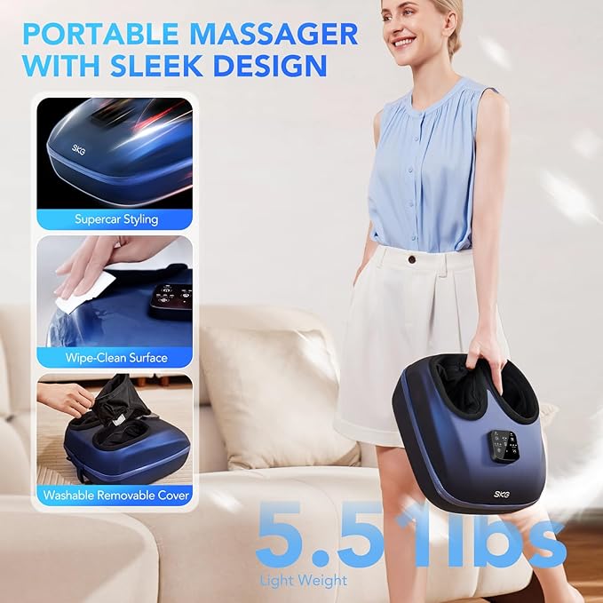 SKG YS100 Shiatsu Foot Massager with Heat and Remote Feet Massager with 3 Air Compression Modes for Plantar Fasciitis and Neuropathy Fits up to Size 13 for Men Women