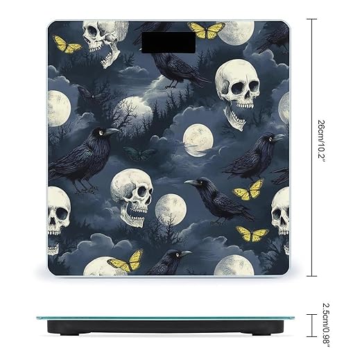 Men's Fashion Automatic Switch Digital Bathroom Weighing Scale Smart Scale Halloween Full Moon Raven Goth Skulls